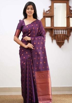 Wine Embroidered Silk Saree Set