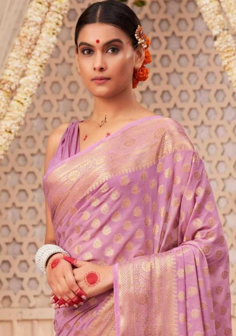 Pink Embroidered Silk Saree Set - Indya