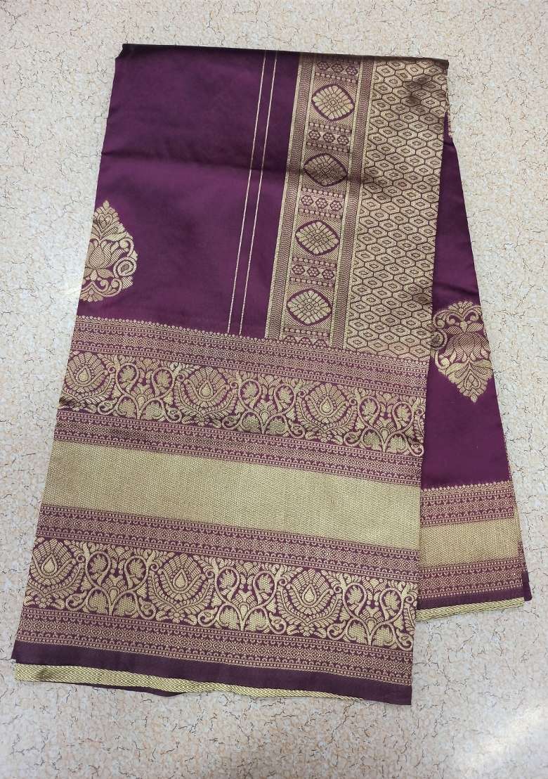 Wine Embroidered Silk Blend Saree Set for Diwali and Festive Wear - Indya