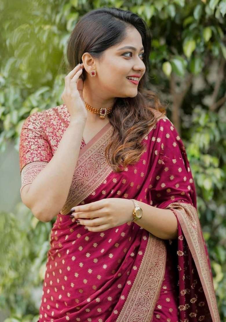 Maroon Silk Blend Saree Set with Embroidered for Diwali | Wedding & Festive Wear - Indya