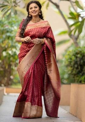 Red Embroidered Silk Saree Set