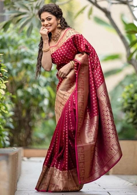 Red Embroidered Silk Saree Set