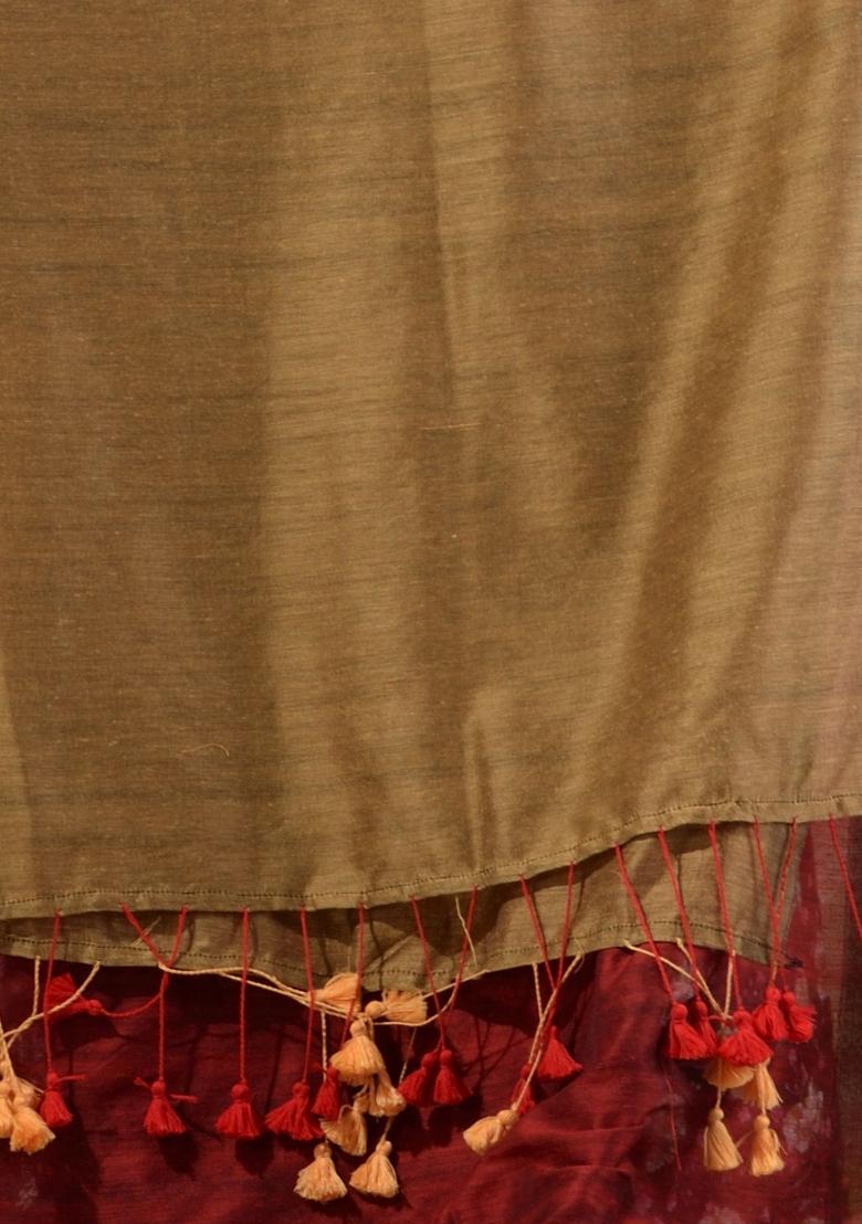 Red Floral Embroidery Cotton Saree Set