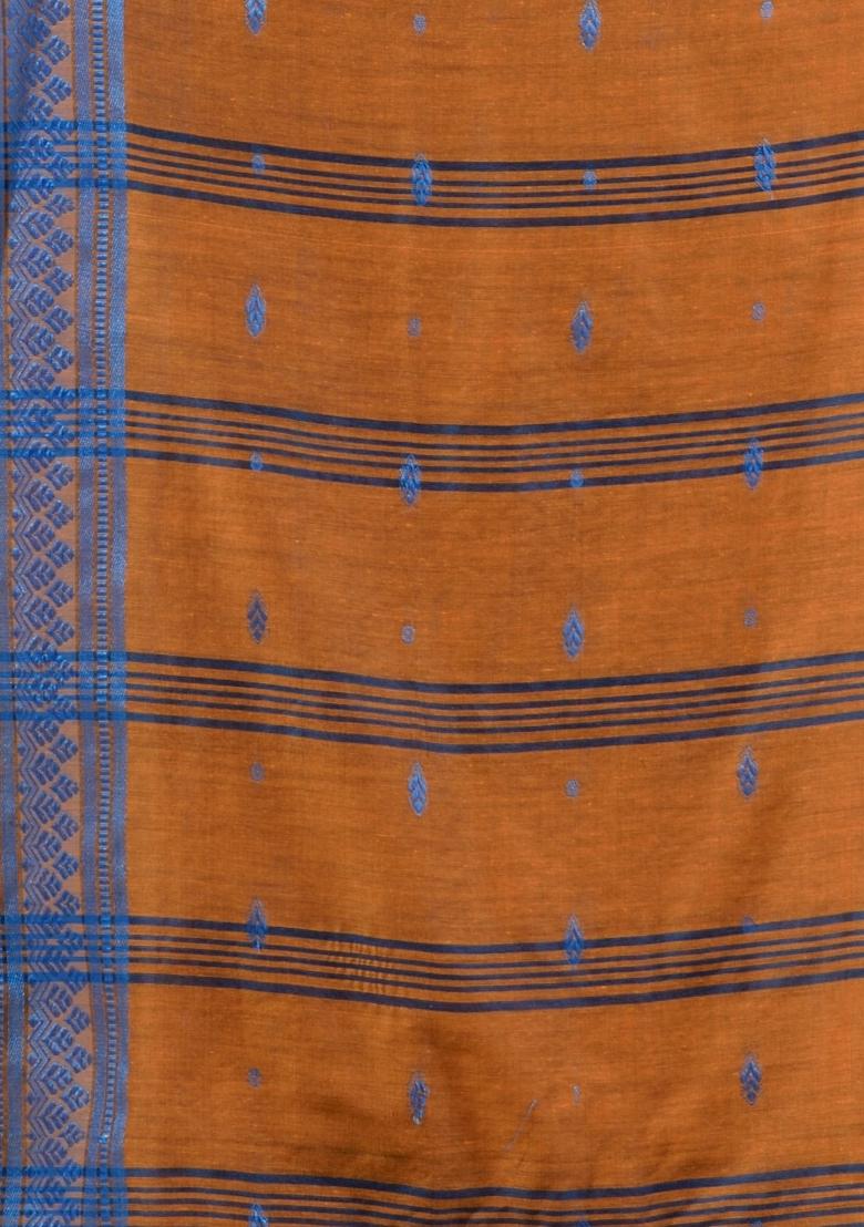 Honey Yellow Floral Embroidery Cotton Saree Set - Indya