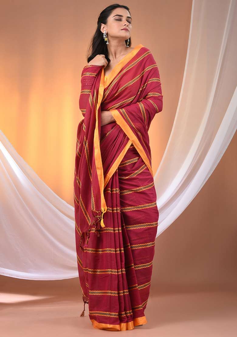 Pink Floral Cotton Saree Set with Embroidery for Diwali | Wedding & Festive Wear - Indya