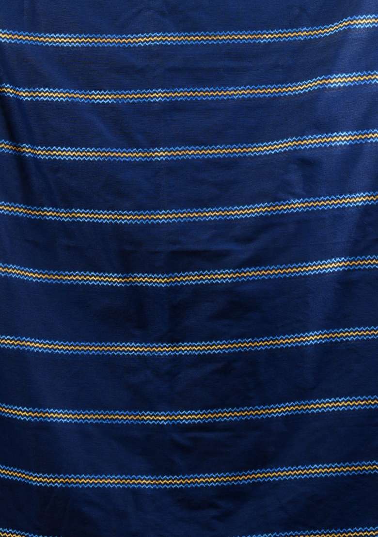 Midnight Blue Floral Cotton Saree Set with Embroidery for Diwali | Wedding & Festive Wear - Indya