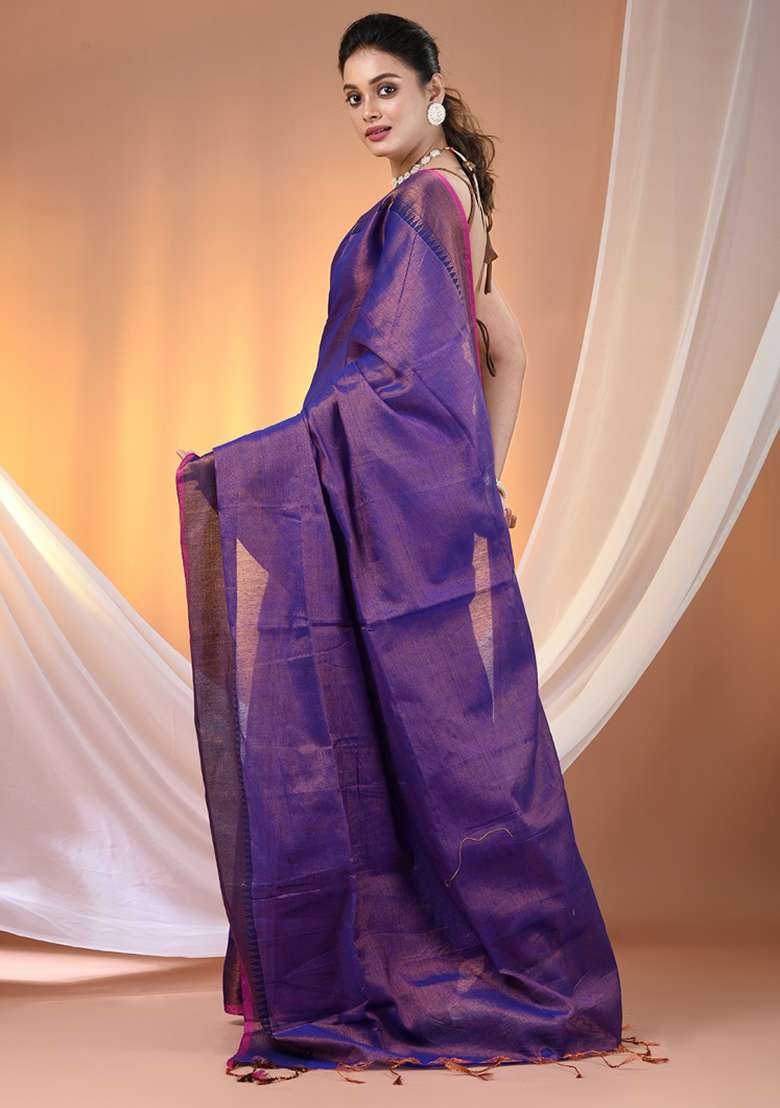 Blue Floral Tissue Saree Set with Embroidery for Diwali | Wedding & Festive Wear - Indya