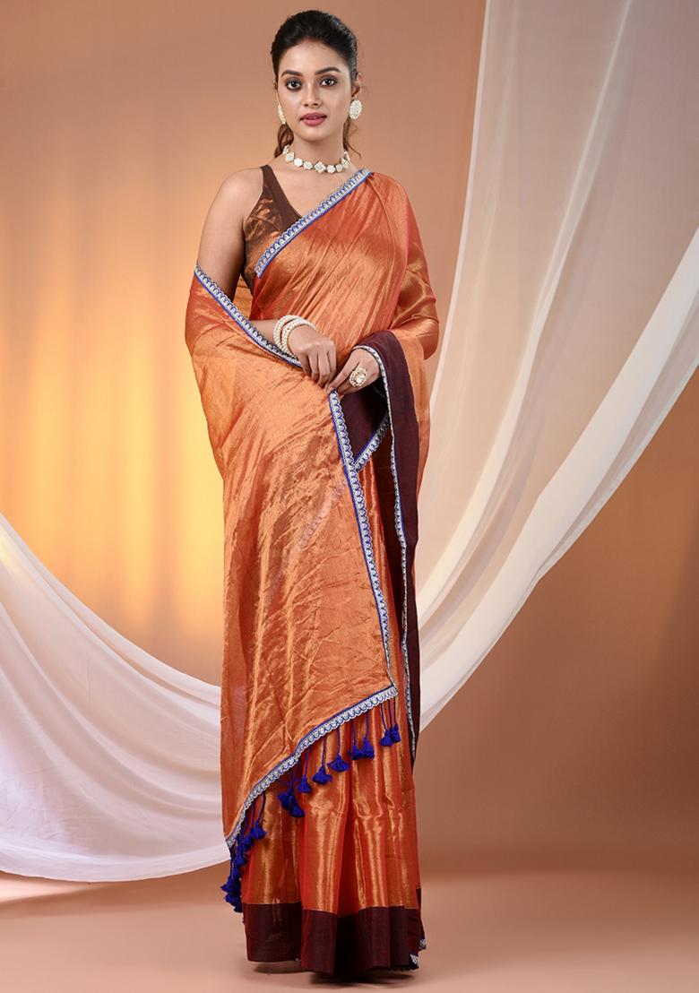 Red Floral Embroidery Tissue Saree Set