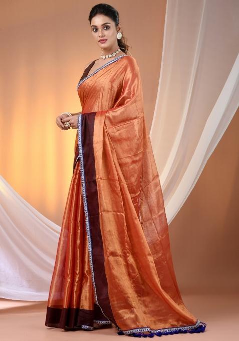 Red Floral Embroidery Tissue Saree Set