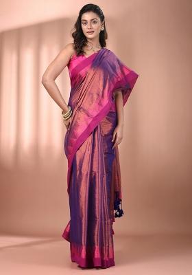 Violet Floral Embroidery Tissue Saree Set