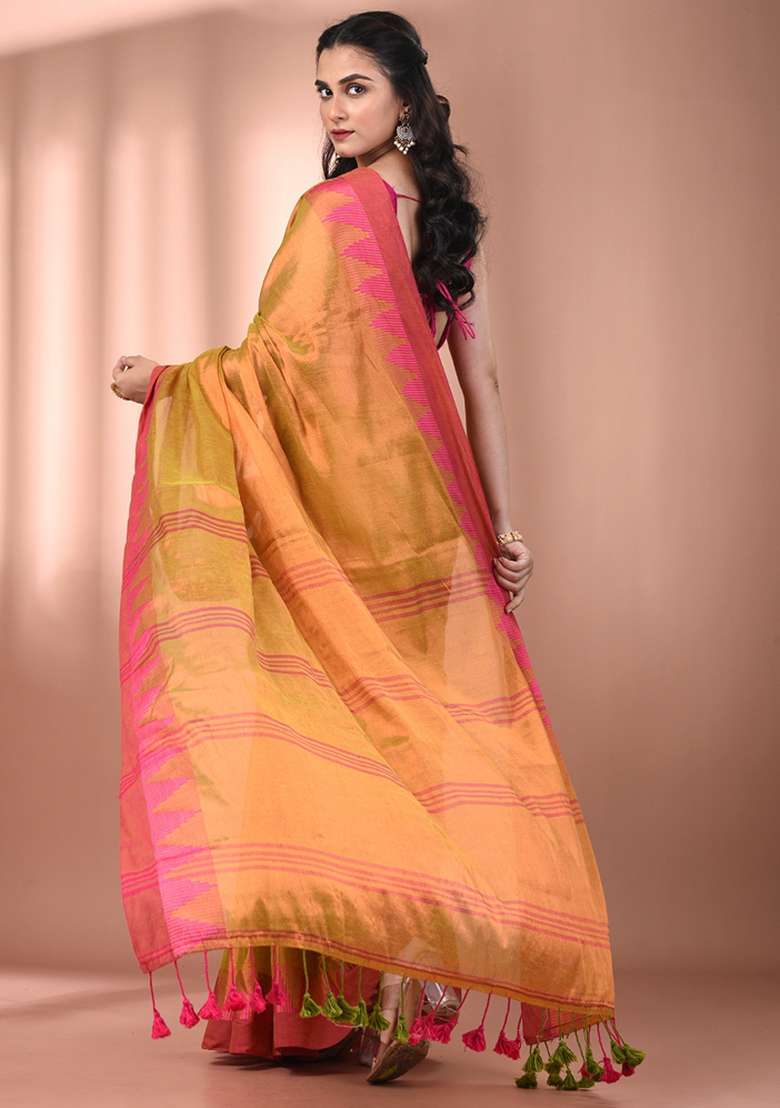 Lemon Yellow Floral Embroidery Tissue Saree Set for Diwali and Festive Wear - Indya