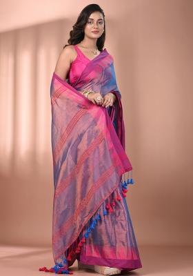 Violet Floral Embroidery Tissue Saree Set