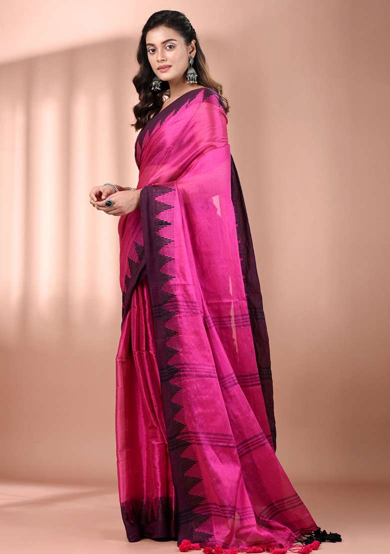 Pink Floral Embroidery Tissue Saree Set for Diwali and Festive Wear - Indya