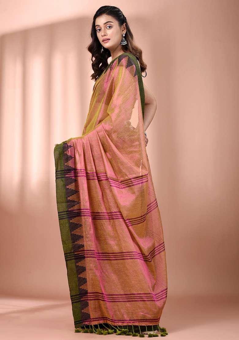 Lime Green Floral Embroidery Tissue Saree Set - Indya