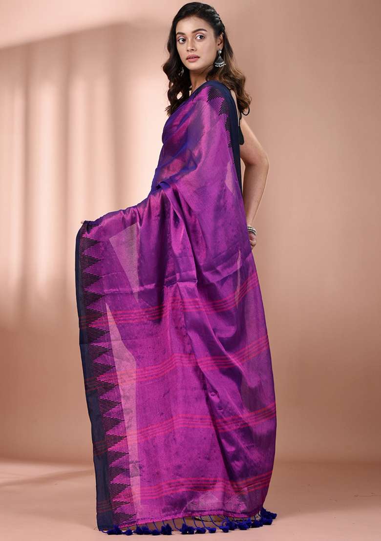Purple Floral Tissue Saree Set with Embroidery for Diwali | Wedding & Festive Wear - Indya
