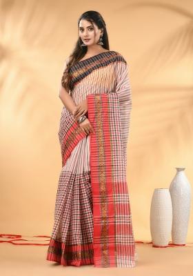 White Floral Embroidery Cotton Saree