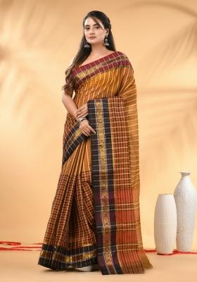 Mustard Floral Embroidery Cotton Saree