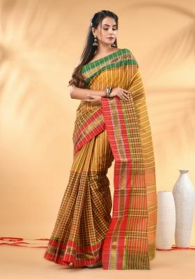 Yellow Floral Embroidery Cotton Saree