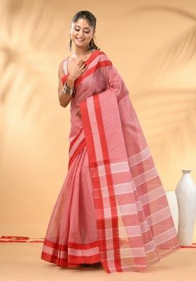 Red Floral Embroidery Cotton Saree
