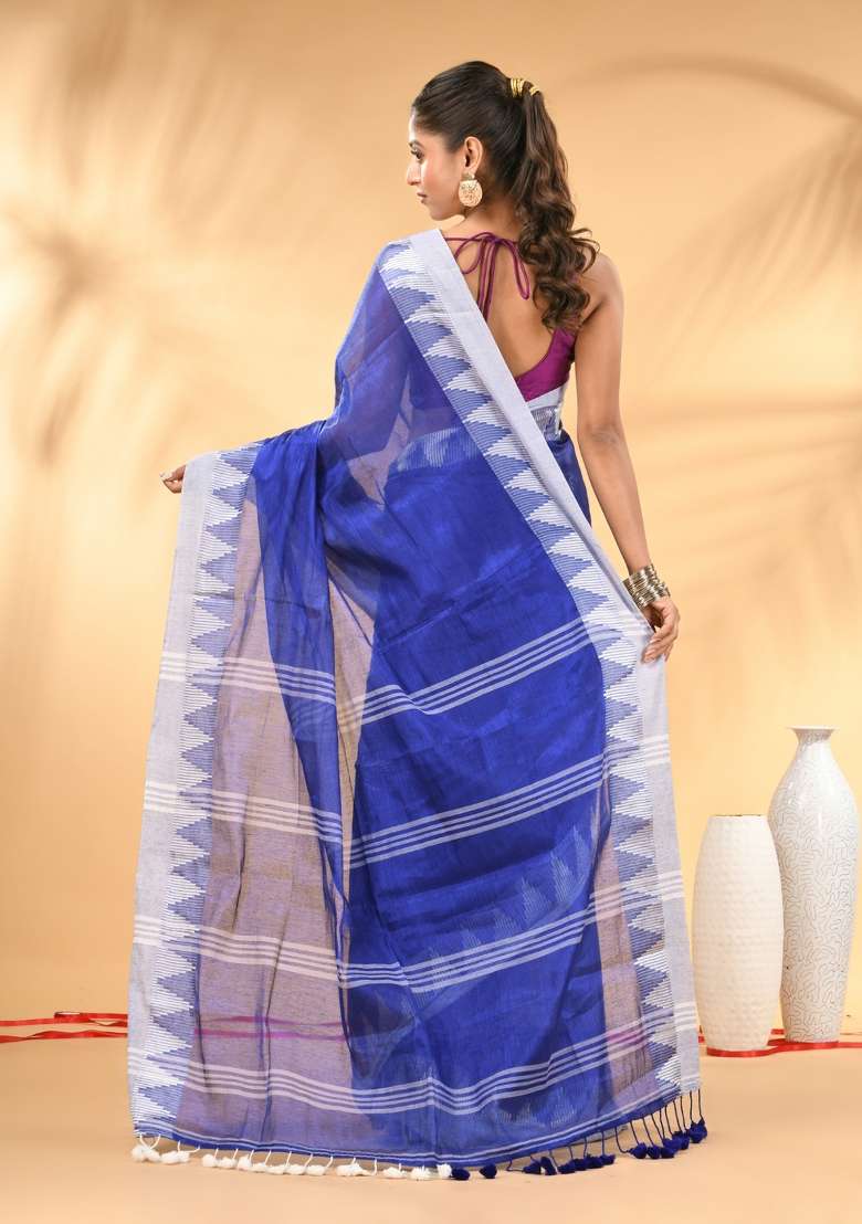 Blue Floral Embroidery Tissue Saree Set for Diwali and Festive Wear - Indya