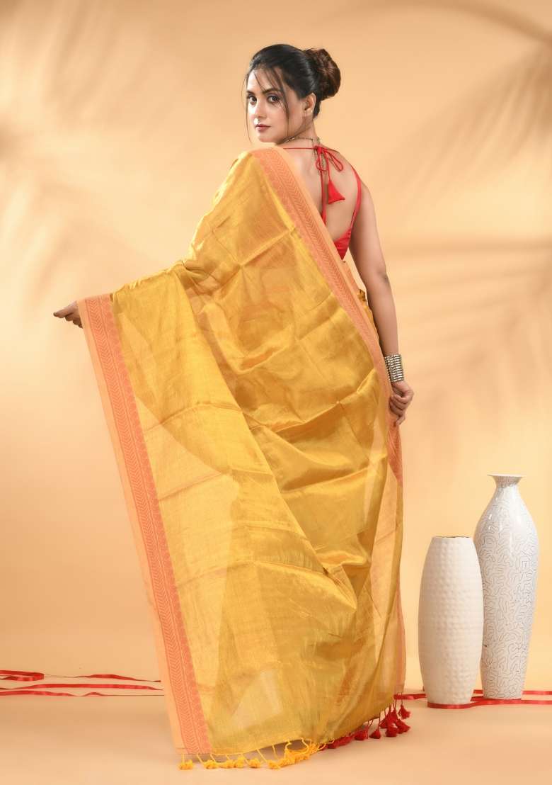 Yellow Floral Embroidery Tissue Saree Set for Diwali and Festive Wear - Indya
