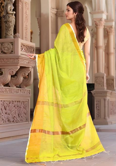 Light Green Solid Cotton Saree Set