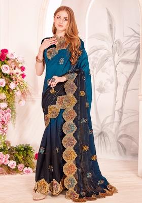Morpeach Embrodery Work Silk Saree Set