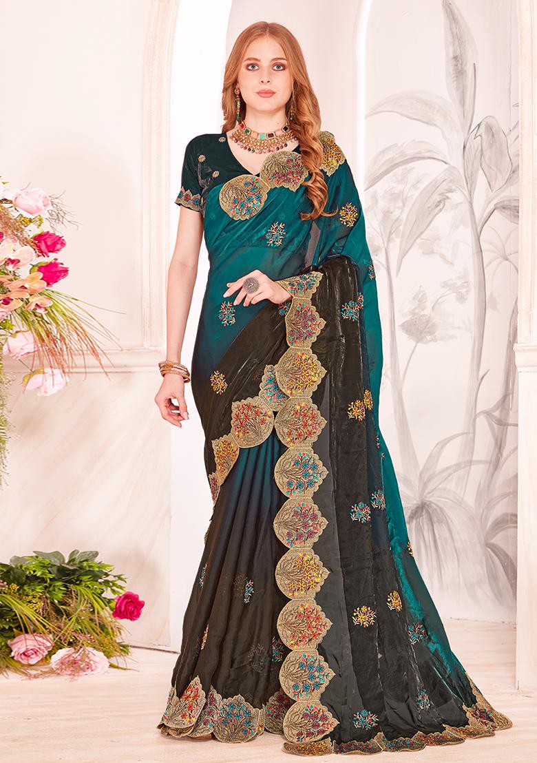 Rama Embrodery Work Silk Saree Set