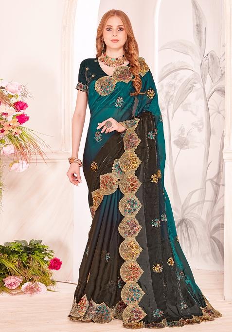 Rama Embrodery Work Silk Saree Set