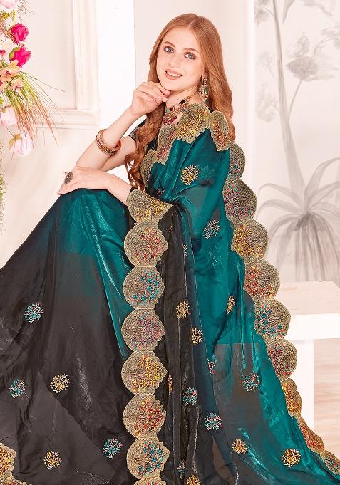 Rama Embrodery Work Silk Saree Set