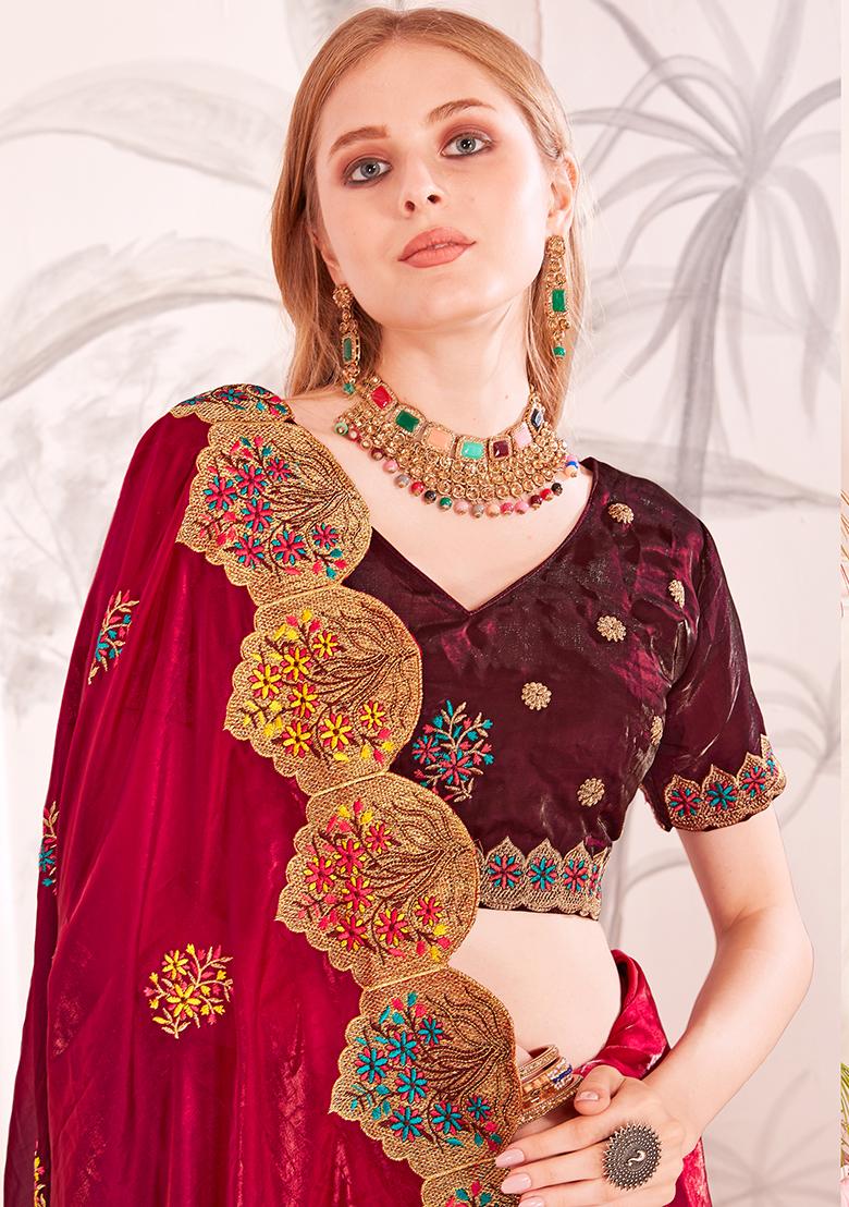 Cherry Embrodery Work Silk Saree Set - Indya