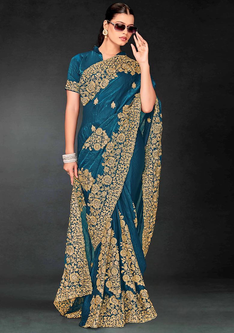 Morpech Embrodery Work Silk Saree Set - Indya