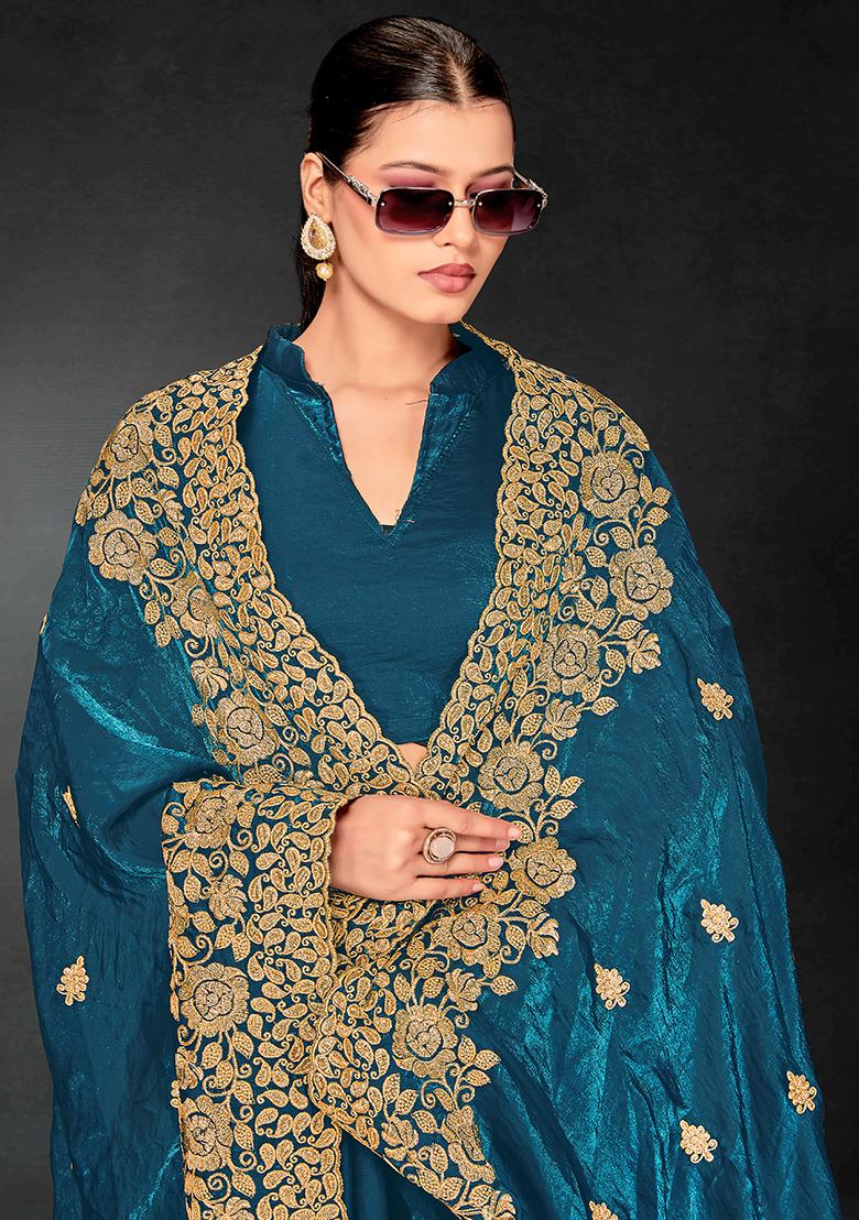 Morpech Embrodery Work Silk Saree Set - Indya