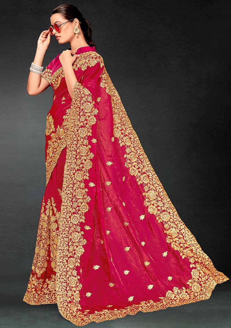 Rani Embrodery Work Silk Saree Set - Indya