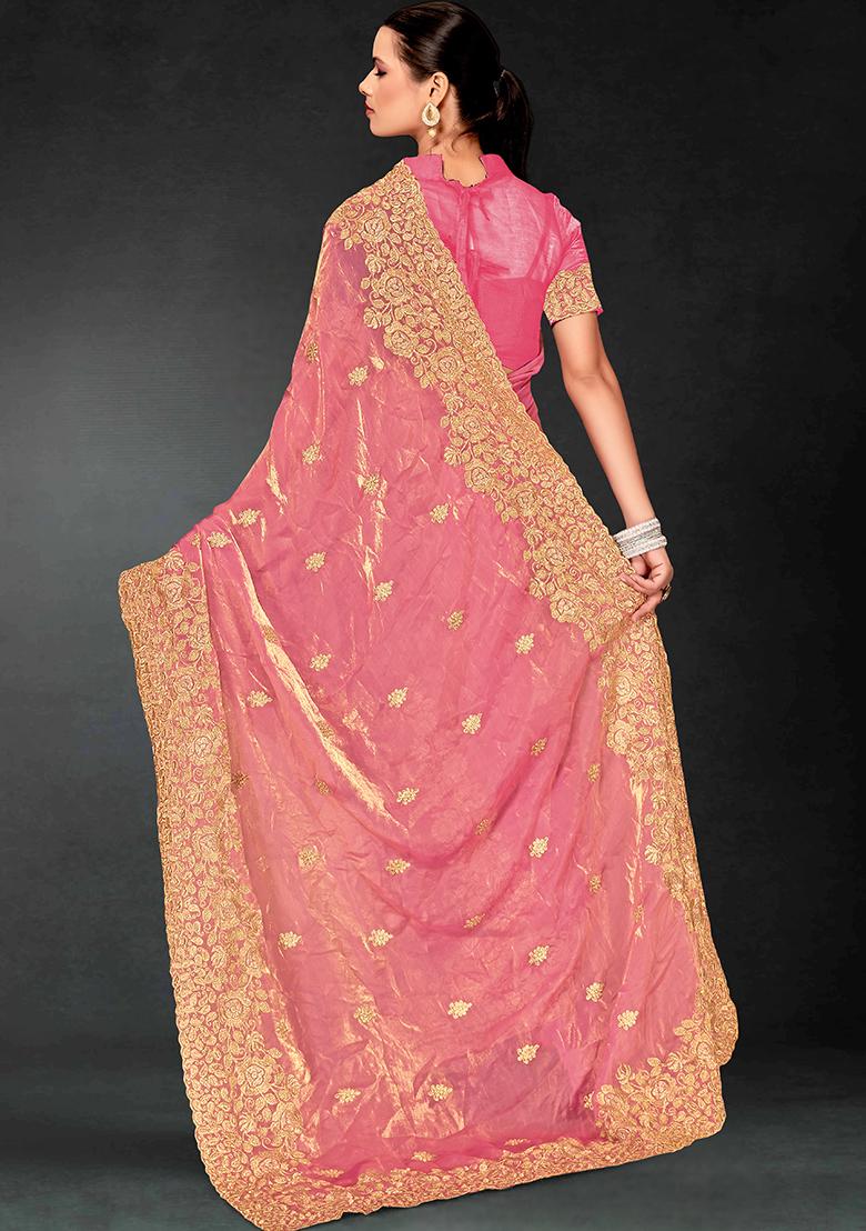 Dusty Pink Embrodery Work Silk Saree Set