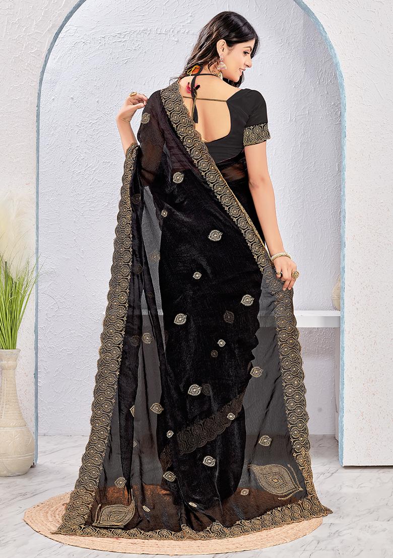 Black Embrodery Work Silk Saree Set