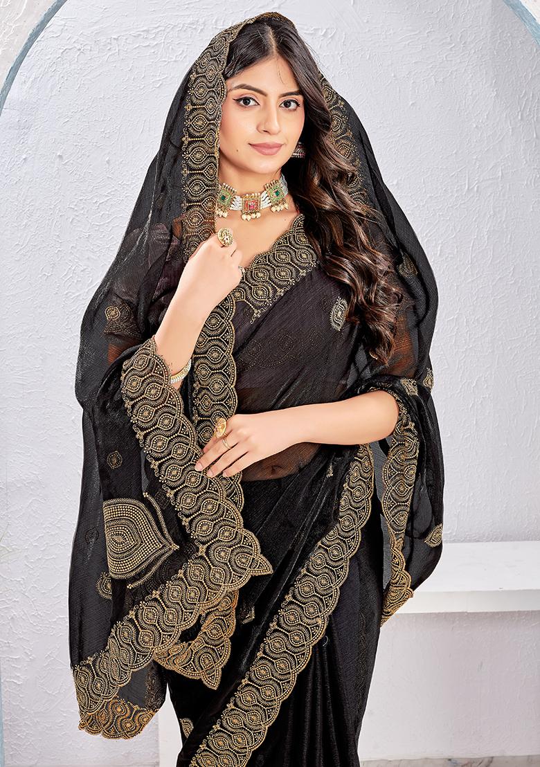 Black Embrodery Work Silk Saree Set