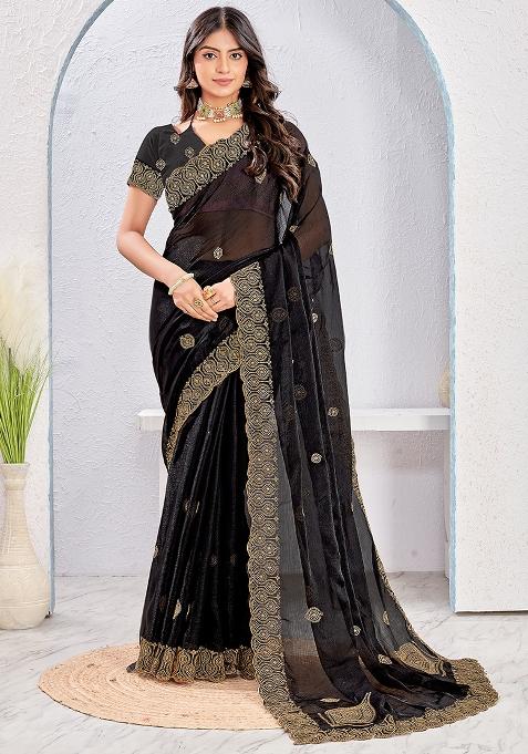 Black Embrodery Work Silk Saree Set