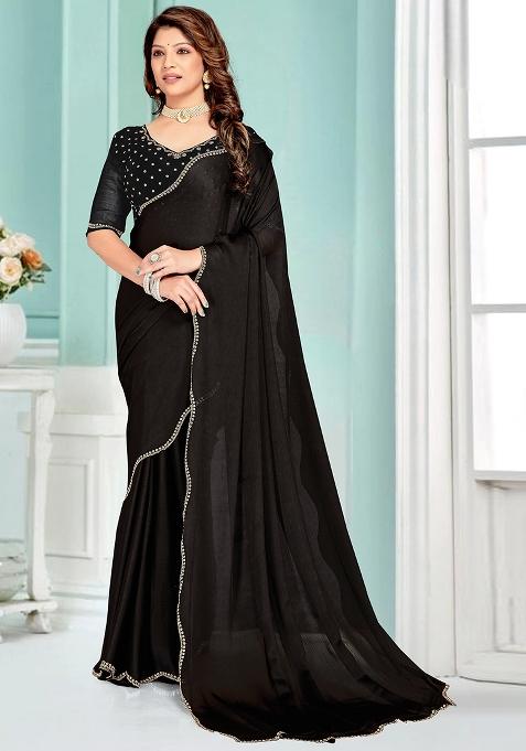 Black Embrodery Work Silk Saree Set