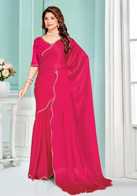 Rani Embrodery Work Silk Saree Set