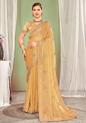 Dusty Chiku Embrodery Work Silk Saree Set