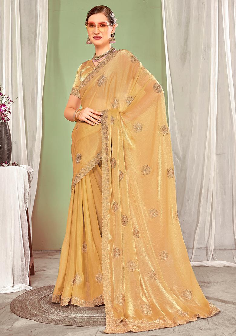 Dusty Chiku Embrodery Work Silk Saree Set - Indya