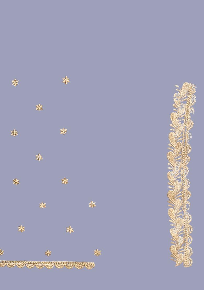 Purple Embrodery Work Silk Saree Set - Indya