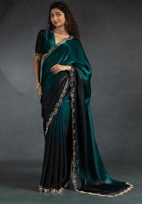 Morpeach Embrodery Work Silk Saree Set