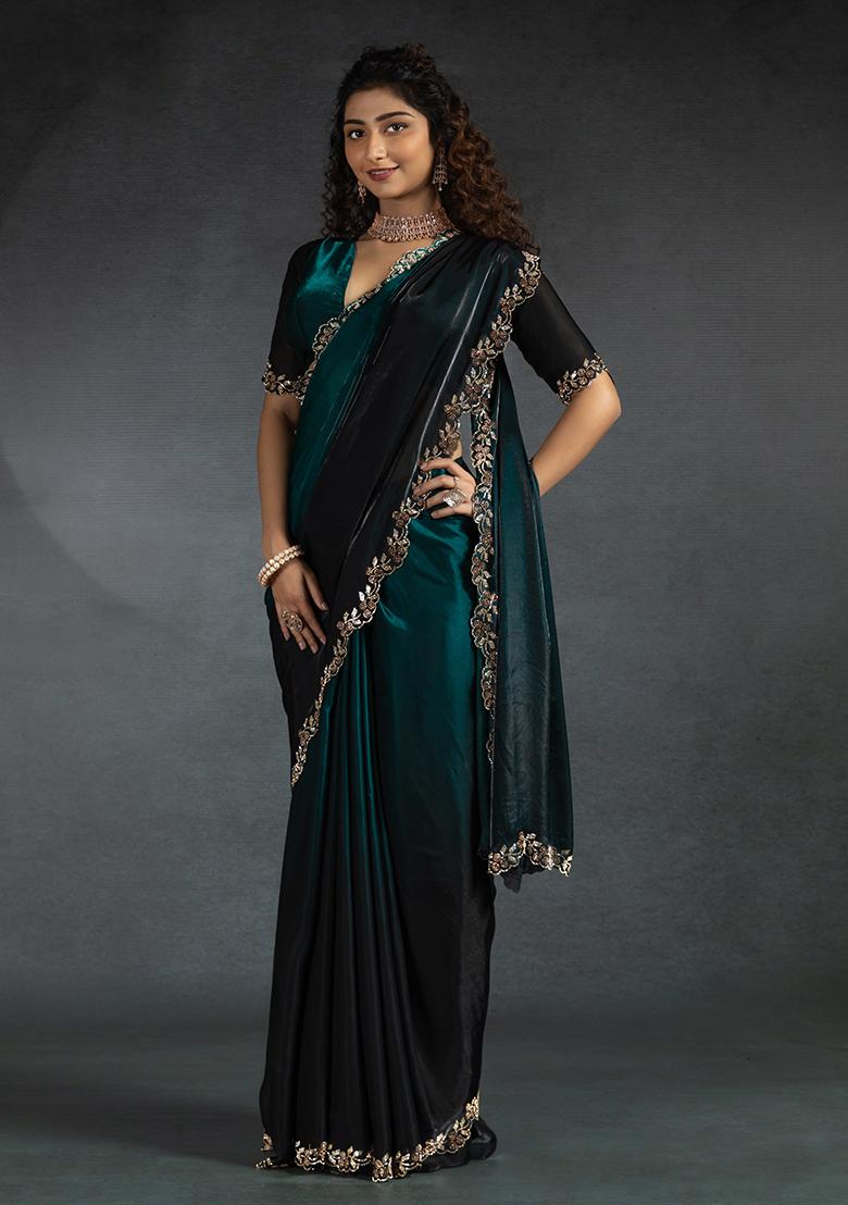 Morpeach Embrodery Work Silk Saree Set - Indya