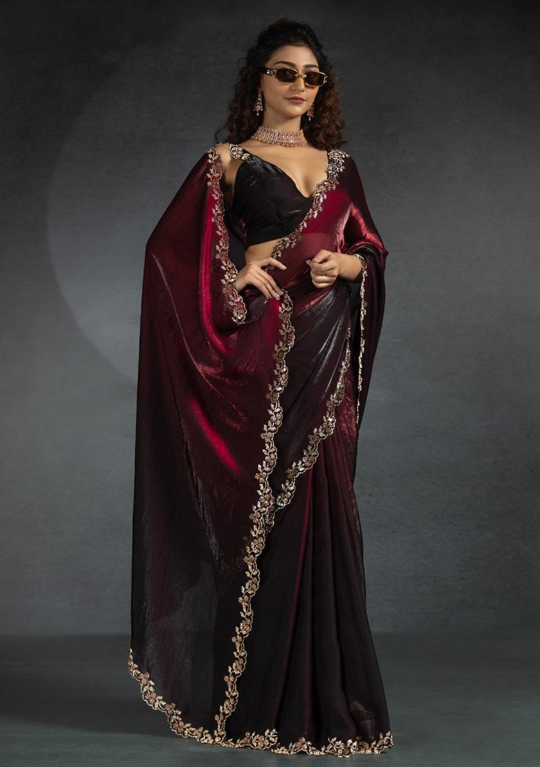 Maroon Embrodery Work Silk Saree Set