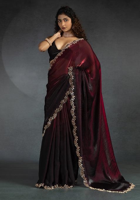 Maroon Embrodery Work Silk Saree Set