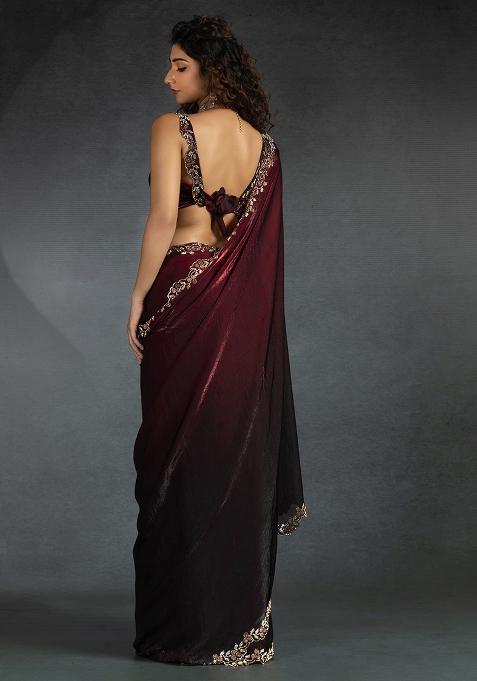 Maroon Embrodery Work Silk Saree Set