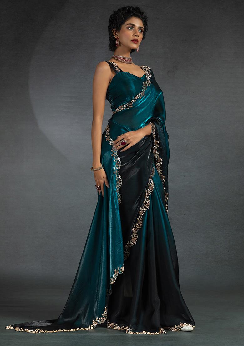 Rama Embrodery Work Silk Saree Set - Indya