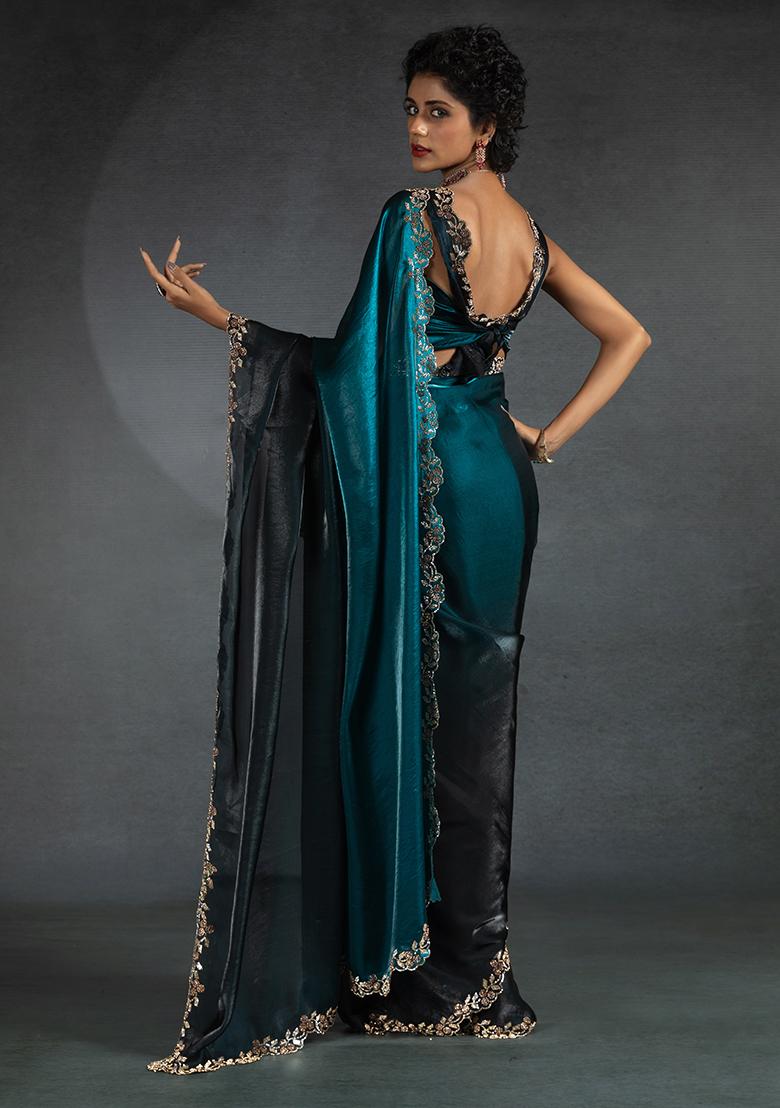 Rama Embrodery Work Silk Saree Set